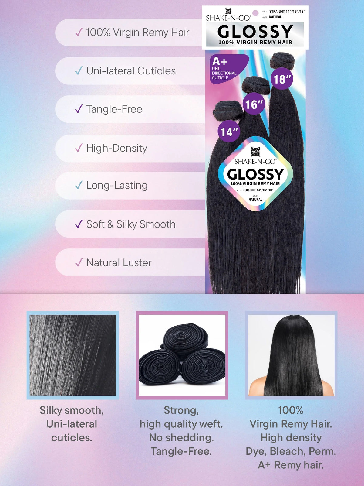 Shake-N-Go - Glossy 100% Virgin Remy Hair 3 Bundles (Straight)