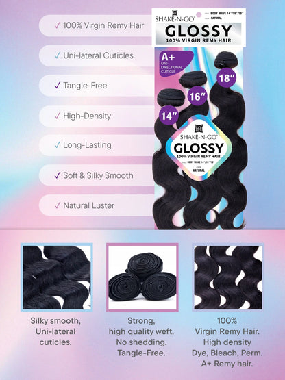 Shake-N-Go - Glossy 100% Virgin Remy Hair 3 Bundles (Body Wave)