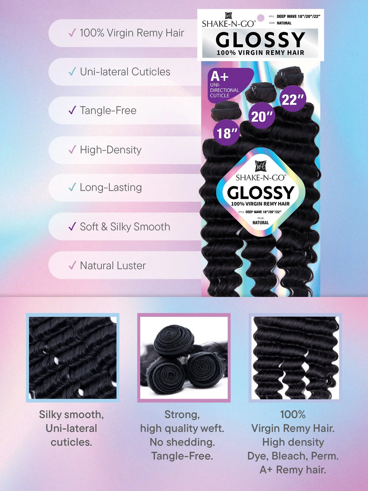 Shake-N-Go - Glossy 100% Virgin Remy Hair 3 Bundles (Deep Wave)