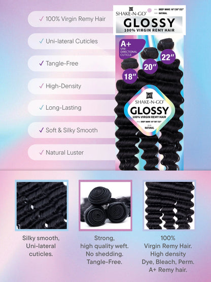 Shake-N-Go - Glossy 100% Virgin Remy Hair 3 Bundles (Deep Wave)