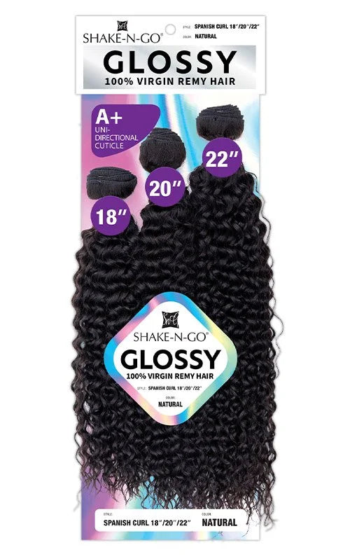 Shake-N-Go - Glossy 100% Virgin Remy Hair 3 Bundles (Spanish Curl)
