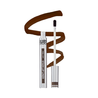 Peel-off stain lip liner in nude brown, with applicator and tube packaging