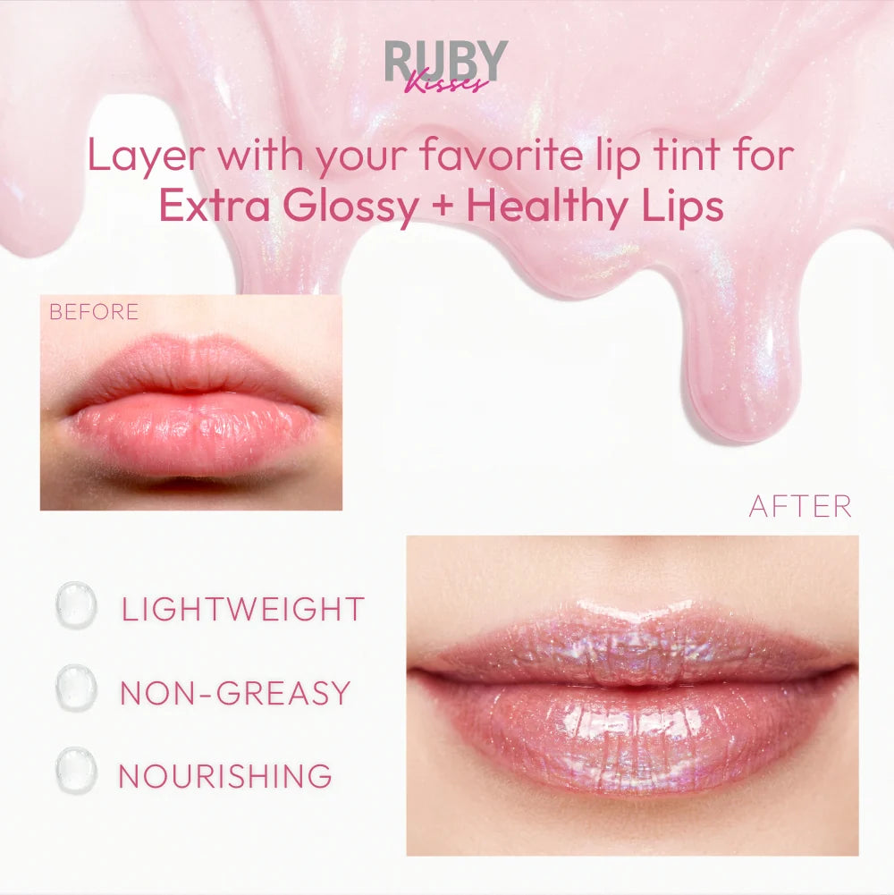 Ruby Kisses - Tinted Iridescent Rosehip Lip Oil Treatment Gloss