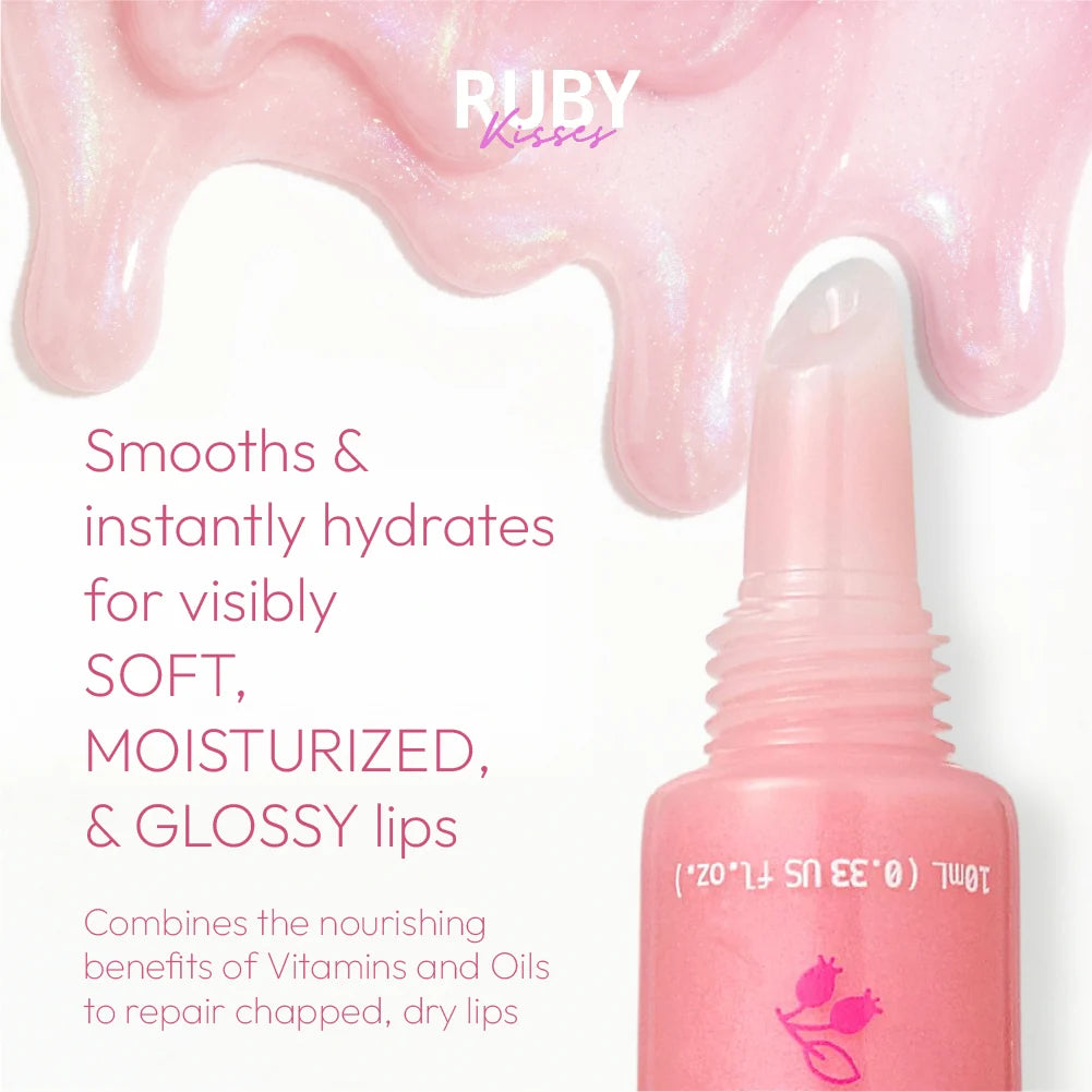 Ruby Kisses - Tinted Iridescent Rosehip Lip Oil Treatment Gloss