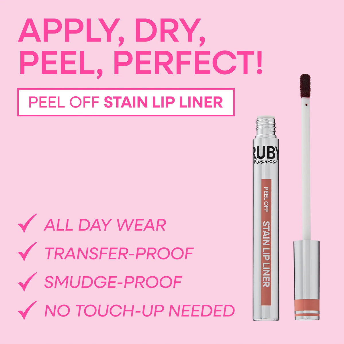 Peel-off stain lip liner with pointed applicator tip, nude-brown shade.