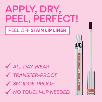Peel-off stain lip liner with pointed applicator tip, nude-brown shade.